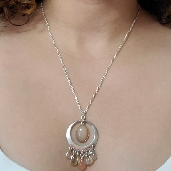 Sterling Silver Chandelier Pendant w/ Carnelian Stones & Silver Chain - Picture 9 of 9